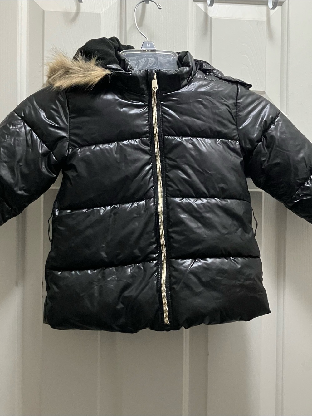 H&M Size 18m Girls Black Puffer Jacket With Fur Hood
